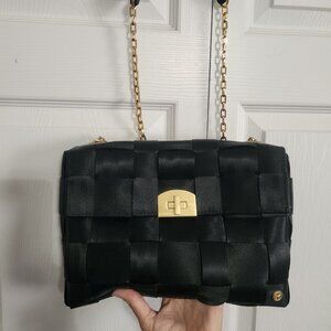 Harveys Mercedes Chelsea Black Crossbody w/ Gold Chain & Plum Liner